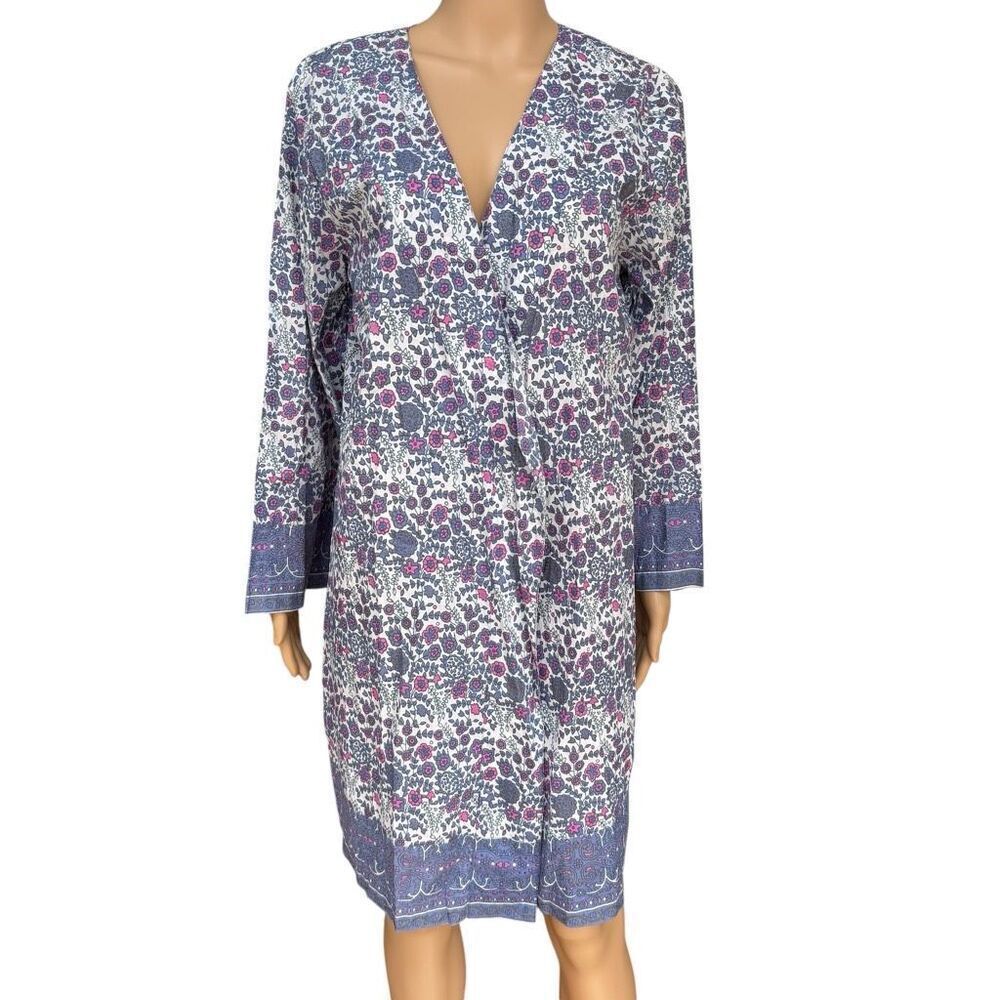 Plum Pretty Sugar Floral Purple Lightweight 100% Cotton Kimono Robe Sz M